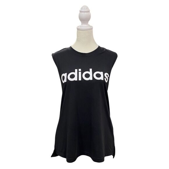 Adidas Black Sleeveless Tank with White Logo Graphic Size Small - Picture 1 of 11